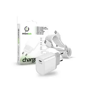 Dreamtech PD Charger Set USB-C 20W-os adapterrel és USB-C / Lightning kábellel FEHÉR