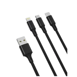 XO NB173 3in1 töltőkábel USB to Micro USB / Type-c / Lightning 1,2M 2,4A Fekete