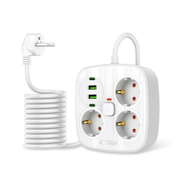Tech-Protect PCS3X4 Power Strip elosztó 2*USB-C+2*USB-A 2M fehér
