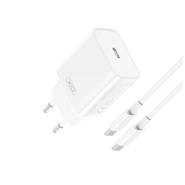 XO CE15 Hálózati Töltő szett PD20W 1*USB-C + USB-C / USB-C Fehér