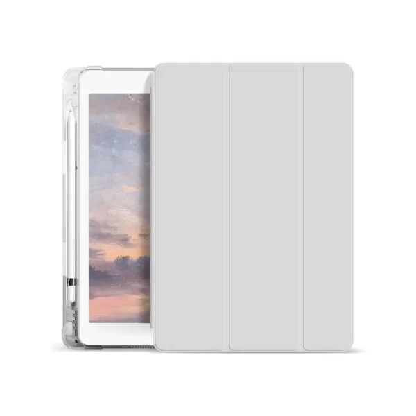 XPRO™ Smart Book tok pencil tartóval és teljesen átlátszó szilikon hátlappal szürke Apple Ipad 10,9" (2022) 10. generációs készülékhez