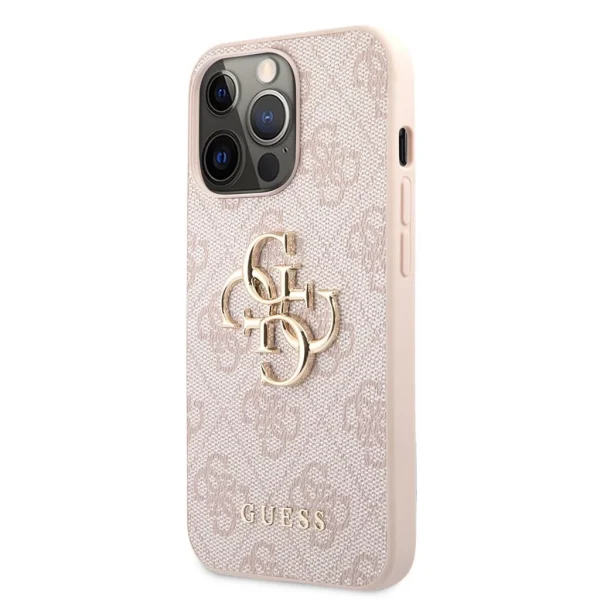Guess PU 4G fém logó tok iPhone 13 Pro Max-hez – rózsaszín