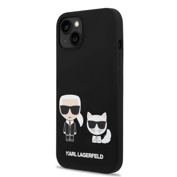 Karl Lagerfeld MagSafe kompatibilis tok – Folyékony szilikon, Karl és Choupette, iPhone 14 Plus – Fekete
