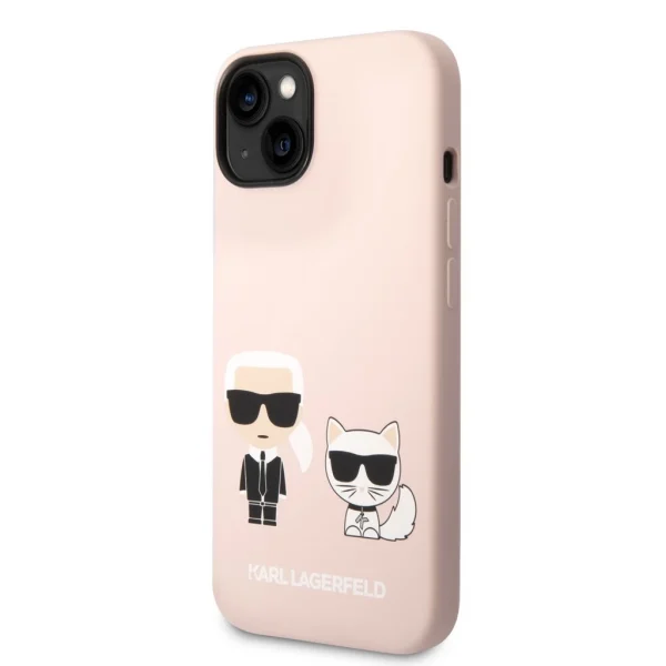 Karl Lagerfeld MagSafe-kompatibilis tok – folyékony szilikon, Karl és Choupette dizájnnal, iPhone 14 Plus (Pink)