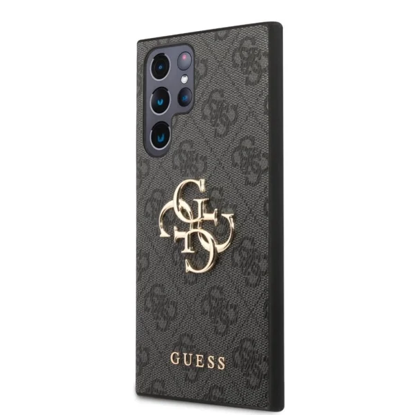 Guess PU 4G fém logó tok Samsung Galaxy S23 Ultra-hoz – Szürke