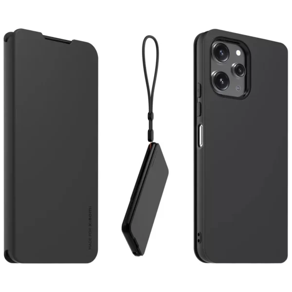 Xiaomi számára készült könyvtok nyaklánccal Xiaomi Redmi 12 4G/5G készülékhez fekete