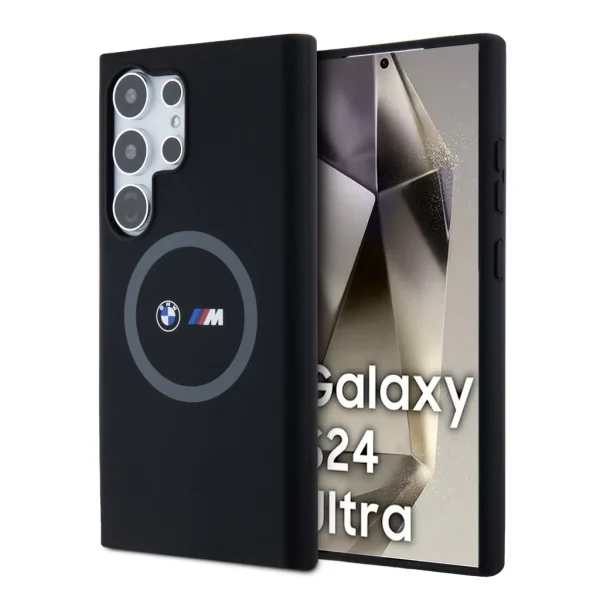 BMW M Printed Round and Logo Magsafe Silicone Tok a Samsung Galaxy S24 Ultra készülékhez fekete