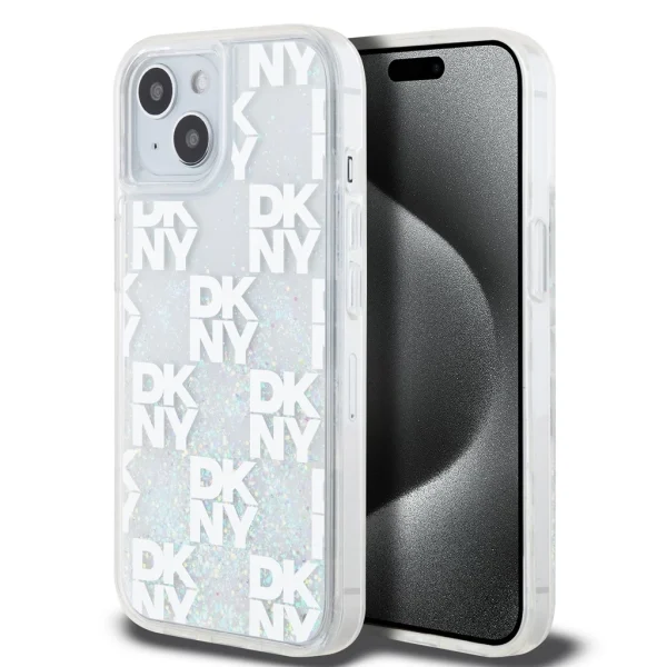 DKNY Liquid Glitter Checkered Pattern tok iPhone 15 készülékhez átlátszó