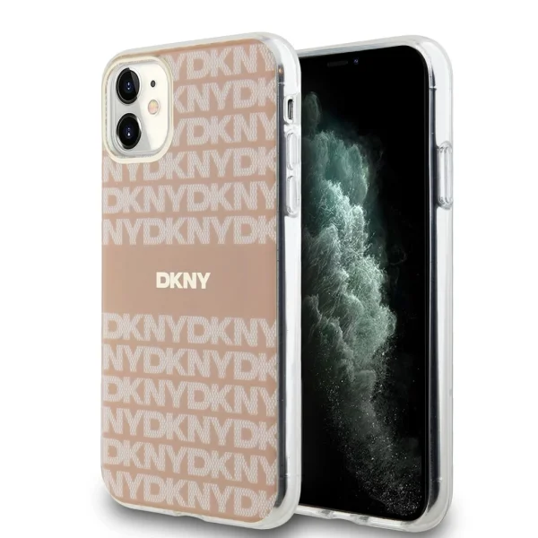 DKNY PC/TPU Repeat Pattern Tonal Stripe Magsafe tok iPhone 11 készülékhez rózsaszín