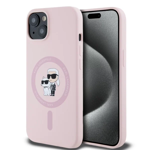 Karl Lagerfeld Liquid Silicone Karl and Choupette MagSafe tok iPhone 14 készülékhez rózsaszín