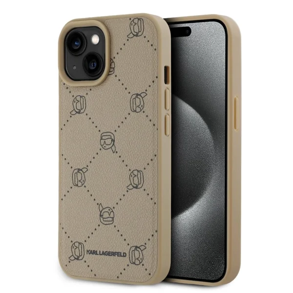 Karl Lagerfeld PU Karl Heads Pattern MagSafe tok iPhone 15-ökhöz – Beige