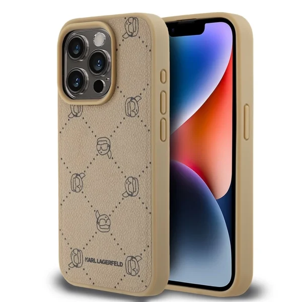 Karl Lagerfeld PU Karl Heads mintázatú MagSafe tok iPhone 15 Pro Max-hoz – Bézs