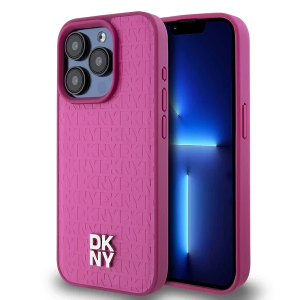 DKNY PU bőr ismétlődő mintás Stack Logo MagSafe tok iPhone 15 Pro Max-hoz – Pink
