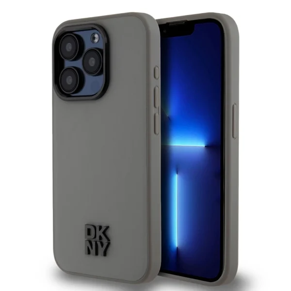 DKNY PU Leather Stack Logo Magsafe tok iPhone 15 Pro Max készülékhez szürke