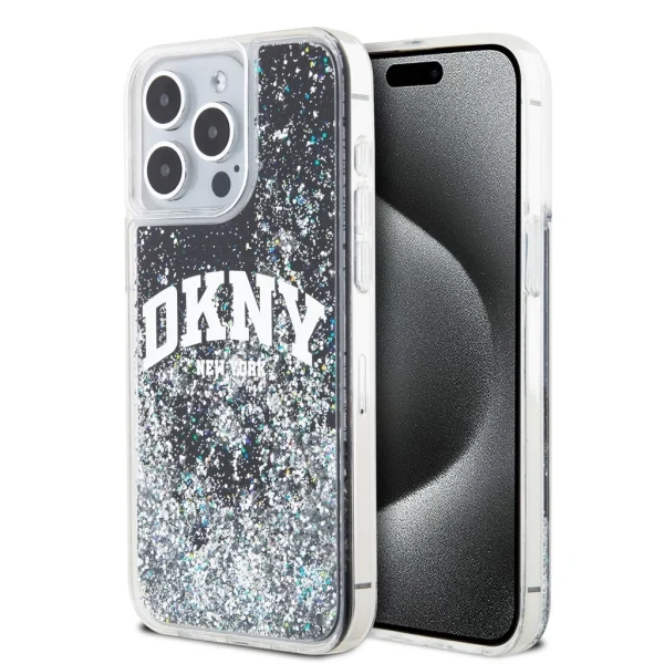 DKNY Folyékony Csillogó Ív Logó Tok iPhone 15 Pro Max – Fekete