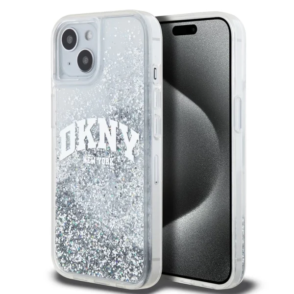 DKNY Liquid Glitter Arch Logo tok iPhone 15 készülékhez átlátszó