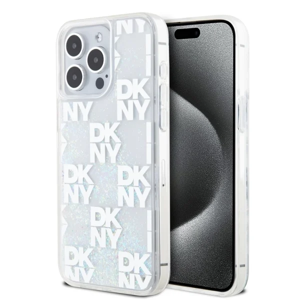 DKNY folyékony csillámpor sakkmintás tok iPhone 15 Pro Max-hoz – átlátszó