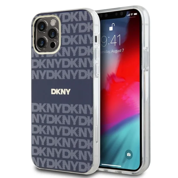 DKNY PC/TPU Repeat Pattern Tonal Stripe Magsafe tok iPhone 12/12 Pro készülékhez kék