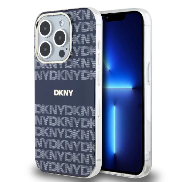 DKNY PC/TPU Repeat Pattern Tonal Stripe Magsafe tok iPhone 14 Pro készülékhez kék