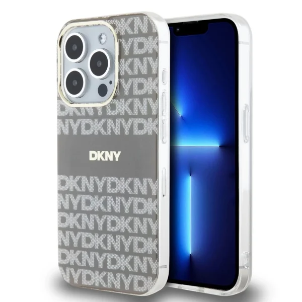 DKNY PC/TPU ismétlődő mintázatú tónusos csíkos Magsafe tok iPhone 13 Pro Max-hoz – bézs