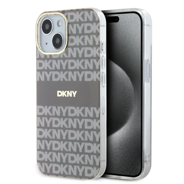 DKNY PC/TPU Ismétlődő Mintázatú, Tónusos Csíkos Magsafe Tok iPhone 14-hez – Beige