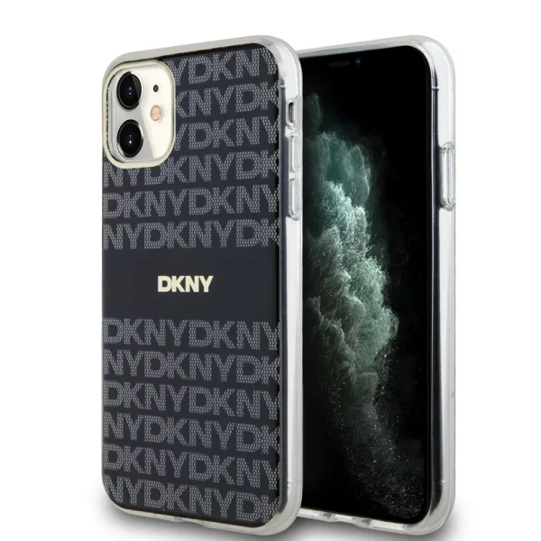 DKNY PC/TPU Ismétlődő Mintás Tonális Csíkos Magsafe Tok iPhone 11-hez – Fekete