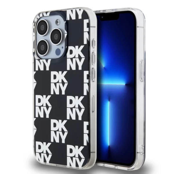 DKNY PC/TPU Checkered Pattern tok iPhone 14 Pro készülékhez fekete