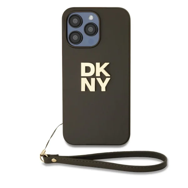 DKNY PU bőr Stack Logo csuklós tok iPhone 14 Pro Max-hoz – barna