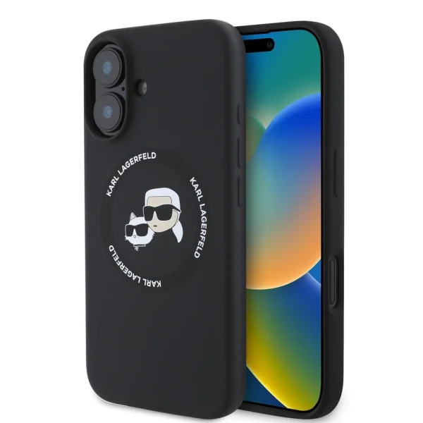 Karl Lagerfeld folyékony szilikon K&CH Heads MagSafe tok iPhone 16-hoz – fekete