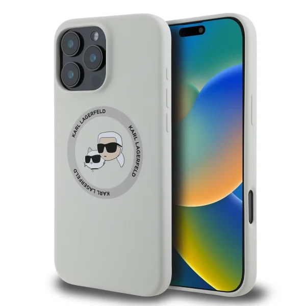 Karl Lagerfeld Liquid Silicone K&CH Heads MagSafe tok iPhone 16 Pro Max készülékhez bézs