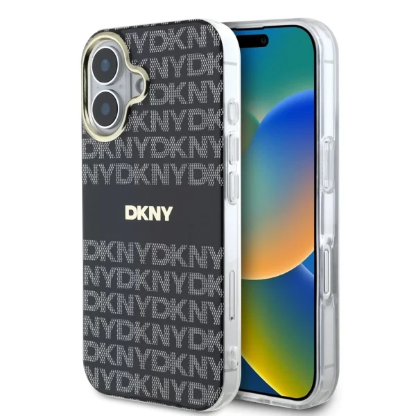DKNY PC/TPU Repeat Pattern Tonal Stripe Magsafe tok iPhone 16 készülékhez fekete