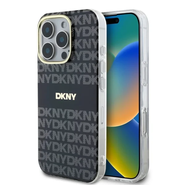 DKNY PC/TPU Repeat Pattern Tonal Stripe Magsafe tok iPhone 16 Pro készülékhez fekete