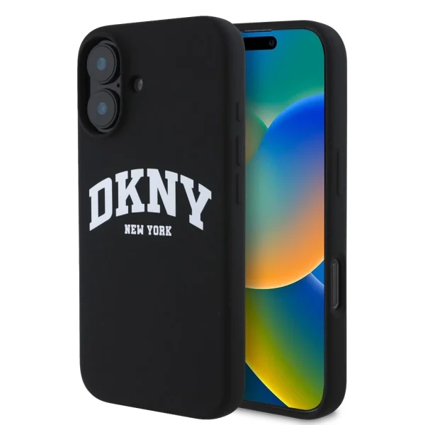 DKNY Liquid Silicone Arch Logo MagSafe tok iPhone 16 Plus készülékhez fekete