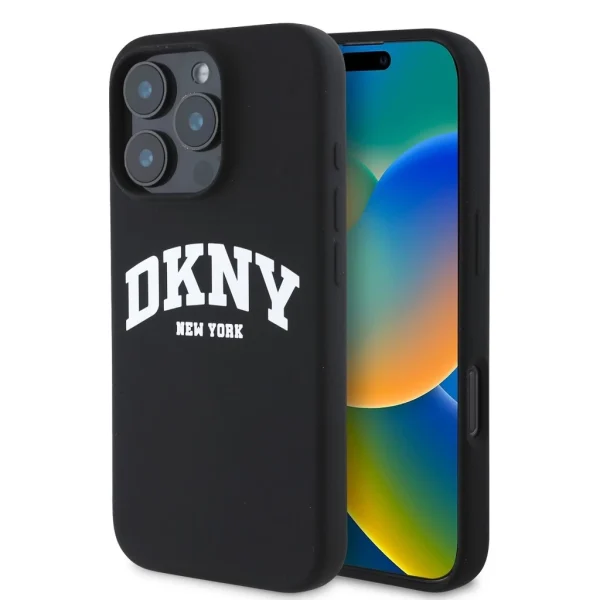 DKNY Liquid Silicone Arch Logo MagSafe tok iPhone 16 Pro Max készülékhez fekete