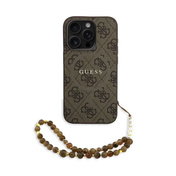 Guess PU bőr 4G Colored Ring Strap MagSafe tok iPhone 15 Pro készülékhez barna