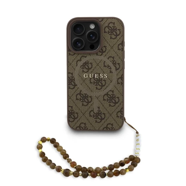 Guess PU Leather 4G Colored Ring Strap MagSafe tok iPhone 16 Pro Max készülékhez barna