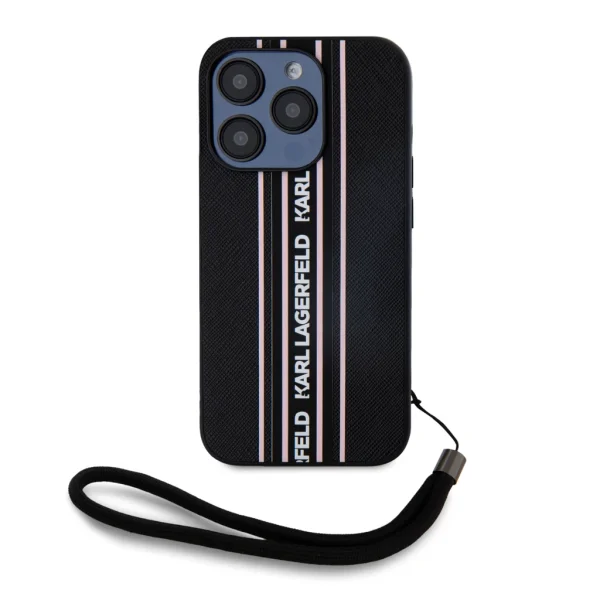 Karl Lagerfeld PU Saffiano Athleisure Stripe and Strap tok iPhone 15 Pro Max készülékhez rózsaszín