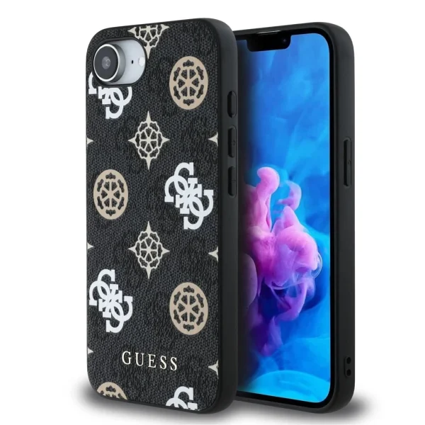 Guess PU 4G Peony MagSafe tok iPhone 16e készülékhez fekete
