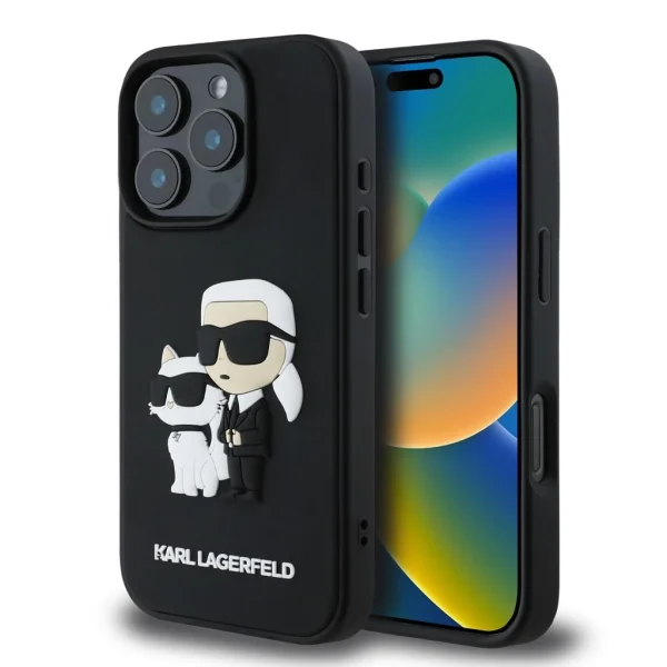 Karl Lagerfeld 3D Rubber Karl and Choupette tok iPhone 16 Pro készülékhez fekete