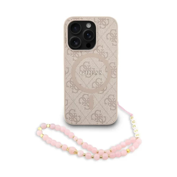 Guess PU Leather 4G Colored Ring Strap MagSafe tok iPhone 15 Pro készülékhez rózsaszín
