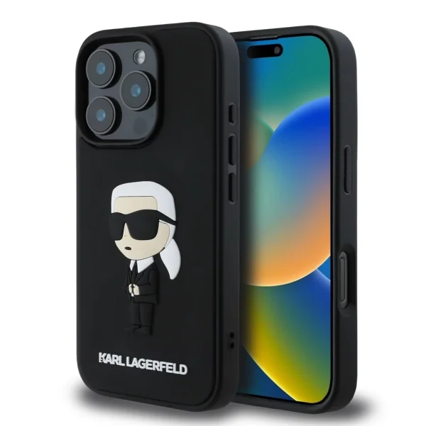Karl Lagerfeld 3D Rubber Ikonik tok iPhone 16 Pro Max készülékhez fekete