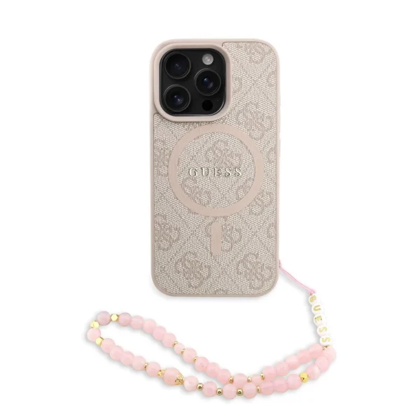 Guess PU Leather 4G Colored Ring Strap MagSafe tok iPhone 16 Pro Max készülékhez rózsaszín