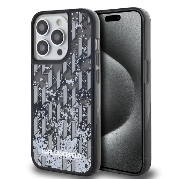 Karl Lagerfeld Liquid Glitter Monogram Gradient tok iPhone 14 Pro Max készülékhez fekete