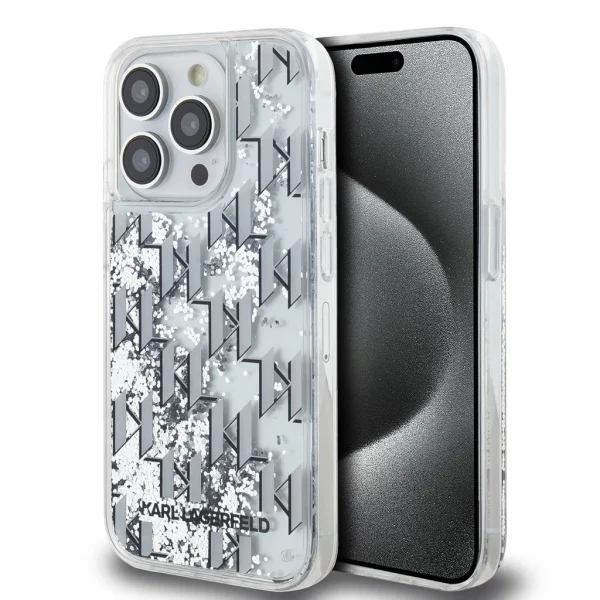 Karl Lagerfeld Liquid Glitter Monogram Gradient tok iPhone 14 Pro Max készülékhez fehér