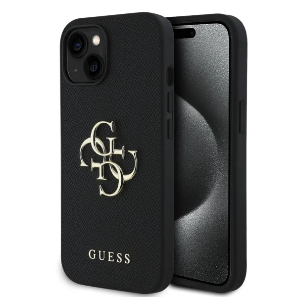 Guess PU Grained 4G Metal Logo tok iPhone 13 készülékhez fekete