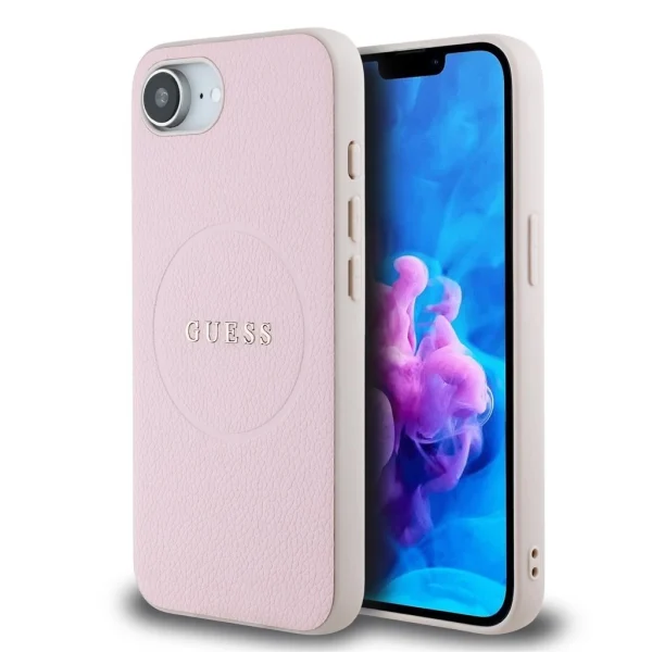 Guess PU Grained Classic Logo MagSafe tok iPhone 16e készülékhez rózsaszín