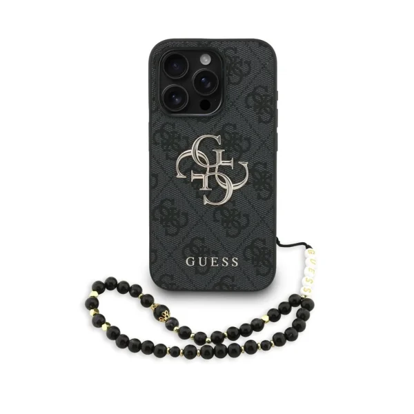 Guess PU 4G Metal Logo Strap tok iPhone 15 Pro készülékhez fekete