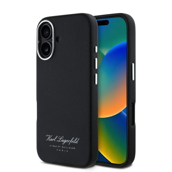 Karl Lagerfeld Grained PU Hotel RSG tok iPhone 16 készülékhez fekete