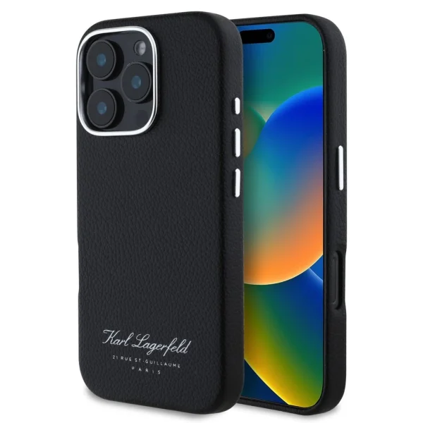 Karl Lagerfeld Grained PU Hotel RSG tok iPhone 16 Pro Max készülékhez fekete