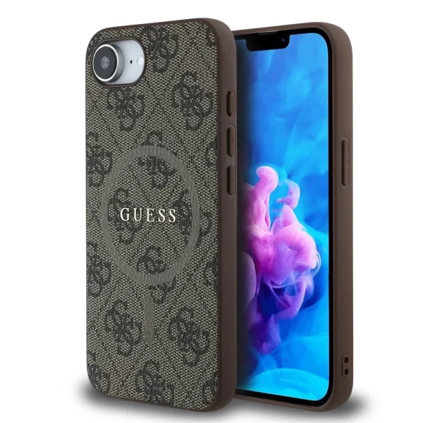 Guess PU bőr 4G Colored Ring MagSafe tok iPhone 16e készülékhez barna